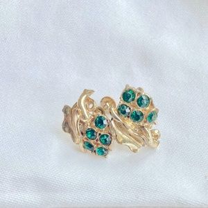 Emerald Green Rhinestones on Grape Leaf Earrings